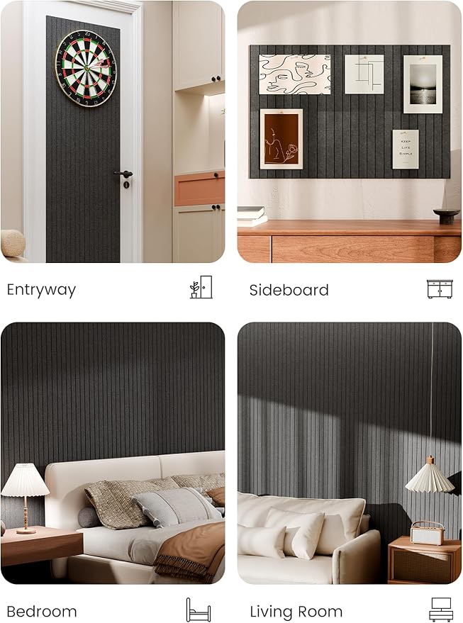 Bumusty Large Cork Board Alternative-36 x24 Felt Bulletin Board Tiles, with 30 Pushpins, 40 Adhesive Tabs, 6-Pack Slat Wall Paneling, Cork Boards for Office Push Pin Board Felt Board-Charcoal Gray