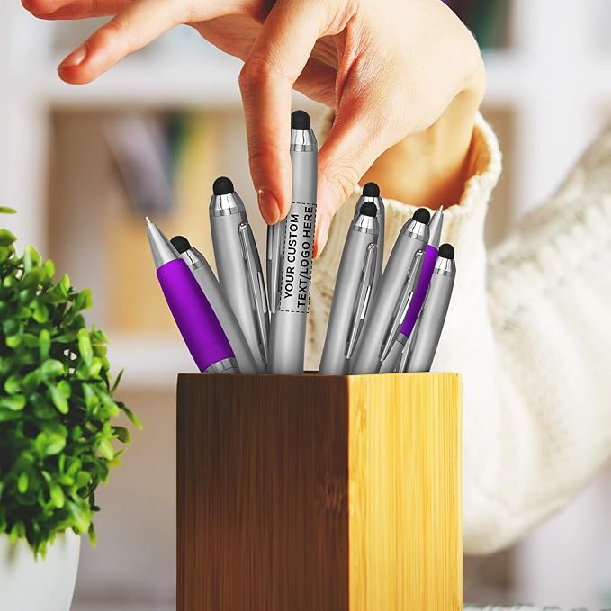 DISCOUNT PROMOS Custom Stylus Ballpoint Pens Set of 50, Personalized Bulk Pack - Black Ink, Great for Office, School, Business, Tradeshows, Events - Purple