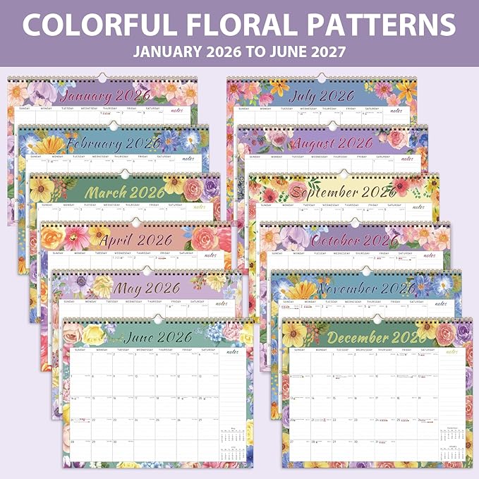 2026 Wall Calendar, Monthly Wall Calendars, Jan 2026 - Jun 2027, Desk Planner (8.5" x 11"), Hanging for Home, School, Office Supplies