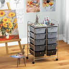 GLACER 10 Drawer Rolling Cart, Storage Cart with Lockable Whieels & Metal Frame, Trolley for Art Craft Oganizer, Mobile Utility Cart for Office, School, Classroom, Kitchen (Black Gradient)
