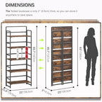 4NM No Assembly 5 Tiers Folding Bookshelf Storage Shelves Vintage Bookcase Standing Racks Study Organizer Home Office (Rustic Brown Black)