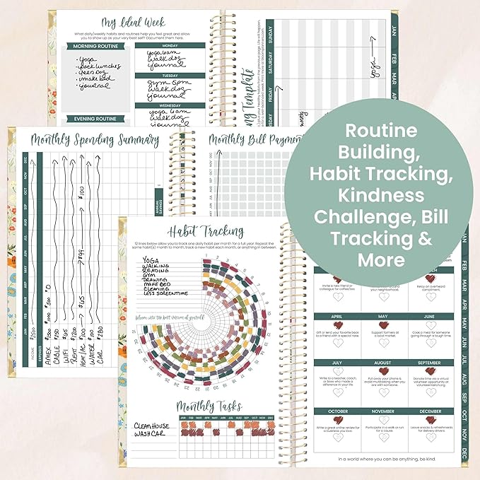 bloom daily planners HARDCOVER 2026 Planner (January to December) - A5 Task Goal Organizer - Monthly & Weekly Inspirational Agenda Book - 5.5" x 8.25" - Garden Party, Beige