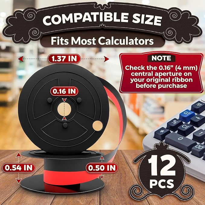 12-Pack Canon Calculator Ribbon Red/Black – 18ft x 0.5in Sharp EL-1197PIII Ribbon – Compatible Ink for MP21DX MP11DX MP25DV MP27D and Other Models, Easy Installation, Long-Lasting Two-Color Printing