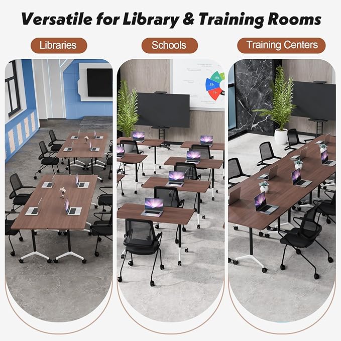 Goakwwuz Conference Room Table, Folding Conference Tables,Thicken Grey Tabletop,Flip Top Wooden Seminar Meeting Room Table for Conference Room Offices (10, Walnut, 55.1”)