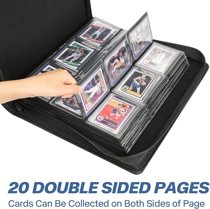 Sibonic 9 Pocket TopLoader Binder, Holds 360 3”x4” Toploader Hard Cases, Sleeves Card Collection Binder, 20 Double Sided Pages, Compatible with Trading & Sports Holder - Blue
