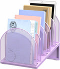 OUTIOE 5-Section Desk File Organizer, Metal Mesh Folder Organizer for Documents, Mail & Office Papers (Purple)