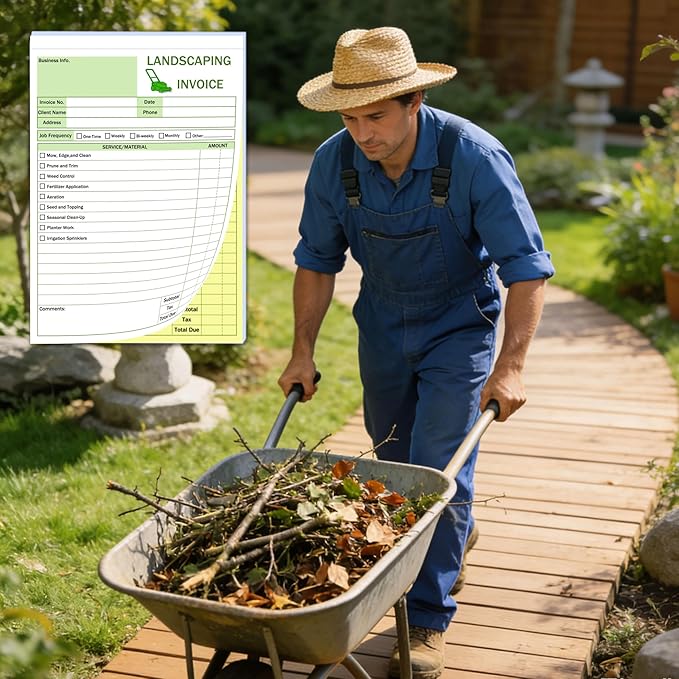 Garden Service Invoice Receipt Book, 2-Part Carbonless Landscaping Invoice Book for Small Business, 5.7 x 8.3 in, 50 Sets (White & Yellow), Lawn Care & Gardening Work Order Forms