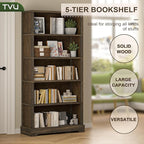 TVU 5-Tier Solid Wood Book Shelf, Floor Standing Bookcase, 65" H × 31.5" W × 11.8" D Bookshelf, Farmhouse Style Book Case with Arched Base, Suitable for Living Room, Study, Office, Rustic Brown