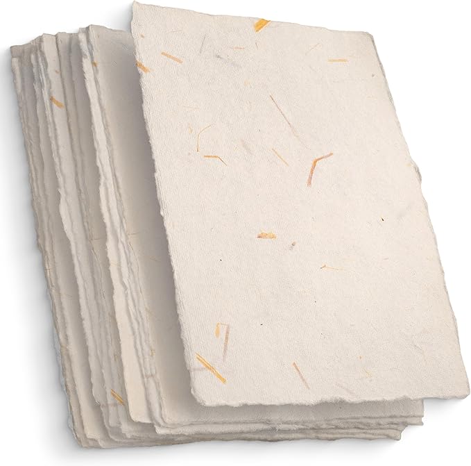 Wanderings Cream A5 Handmade Deckled Edge Cotton Paper - Cold Pressed Texture - Paint, Watercolor, Writing, Printer, Cards, Invitations, Menus, Arts and Crafts. 50 Pack 150gsm - 5.8" x 8.3"