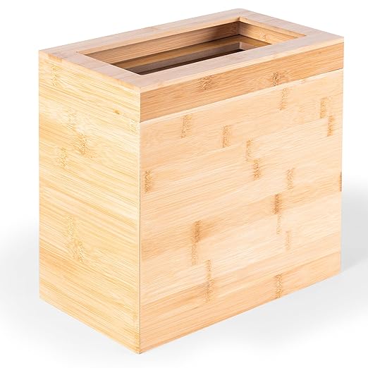 Varnuix Bamboo Trash Can with Bin Liner Built-in Frame and Premium Lid - Wooden Bathroom Trash can, Bamboo Wastebasket for Bathroom, Bedroom, Living Room, Kitchen or Office