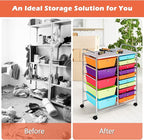 GOFLAME 15-Drawer Rolling Storage Cart, Craft Storage Cart with Removable Drawers & Lockable Wheels, Art Cart Supply Storage Organizer for Home Office Classroom, Multicolor