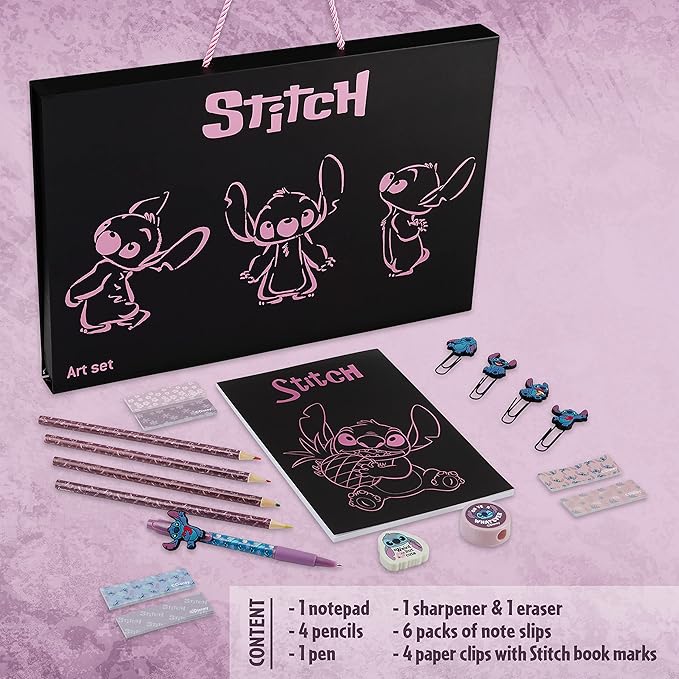 Disney Stitch Stationery Supplies Set Notebook Pencil Case & Ballpoint Pens or Notepad Coloring Pencils & Accessories for Home or Office
