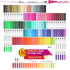 feela 100 Colors Dual Tip Brush Pens with Fineliners Art Markers, Watercolor Dual Brush Tip and Highlighters For Adult Coloring Books, Art, Sketching, Calligraphy, Manga, Journal
