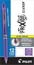 Pilot FriXion Clicker Erasable Gel Pens, Fine Point (0.7mm), Purple Ink, 12-Pack - Refillable, Smooth Writing Pens for School, Journaling, and Office Use
