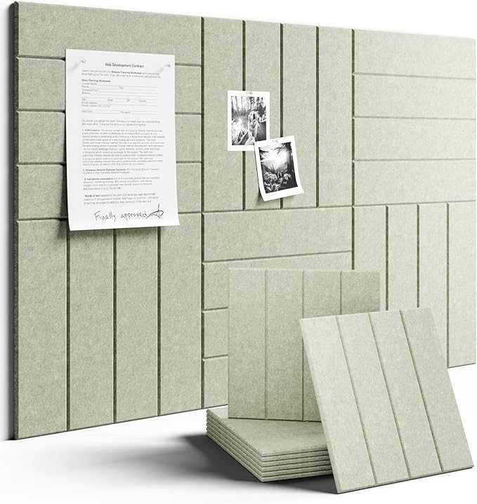 Fluxynara Felt Bulletin Board Tiles Large 36" x 24" Cork Board Alternative-6 Pack with 40 Adhesive Tabs, Thick Slat Wall Panels for Office Decor, Push Pin Board Wall Organizer Alternative - Sage