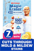 Mr. Clean Magic Eraser Sponge, Bathroom Cleaner, Shower Cleaner, Tub Cleaner, Soap Scum Remover, Bathroom Cleaning Supplies, Dawn Cleaning Power with Lemon Scent, 2 in 1 Bath, 7ct