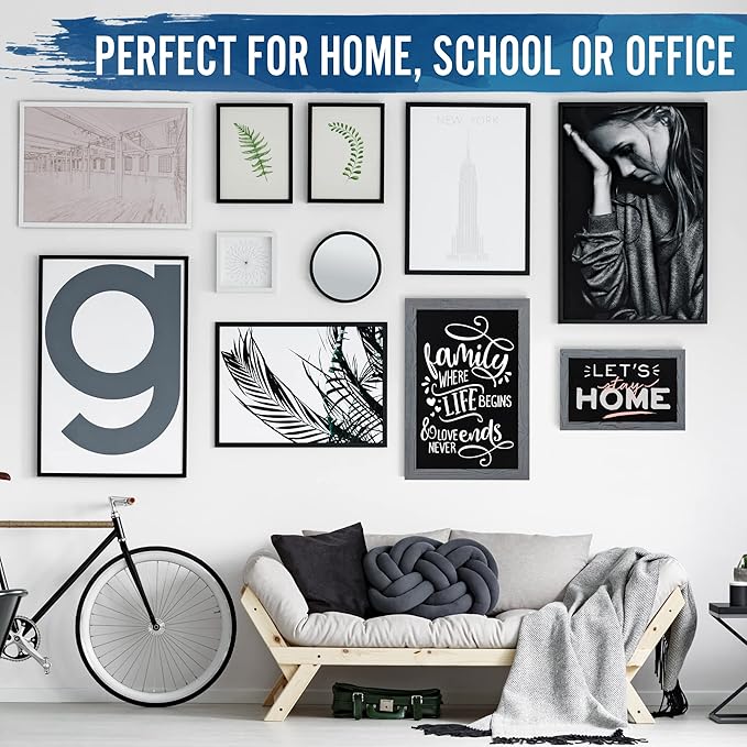 HBCY Creations Rustic Grey Magnetic Wall Chalkboard, Small Size 11" x 17", Framed Decorative Chalkboard - Great for Kitchen Decor, Weddings, Restaurant Menus and More! … (11" x 17")…