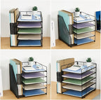 LEKETREE Desk Organizers and Accessories, 5-Tier Paper Letter Tray Organizer with File Holder, Desktop Organizer for Office Supplies (Black)