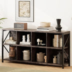 VAKATRELL 8 Cube Storage Organizer Bookshelf, Industrial Horizontal Bookcase, Accent Cubby Shelf, Media Console Table for Living Room, Home Office, 13.6" D x 63" W x 30.9" H, Dark Grey Oak
