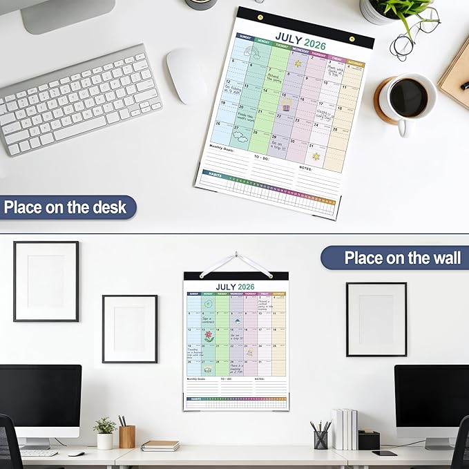 ANYZONE Desk Calendar 2026-2027, 18 Months Calendar from Jan. 2026 to Jun. 2027, 11" x 14" Desktop/Wall Monthly Calendar with Corner Protectors, Ample Space & Habit Tracker for Home School Office