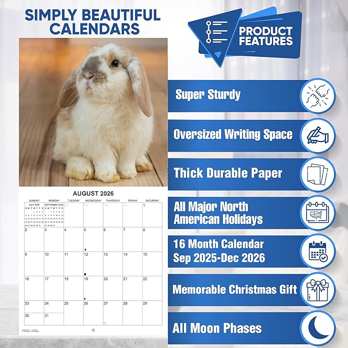 2026 Bunnies Monthly Wall Calendar | Cute Rabbit Animals Calendar 2025-2026