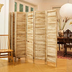 Room Partitions and Dividers, Temporary Wall with Double Hinges, 5.6 Ft Tall Folding Louver Wood Screen for Home Office Bedroom Hotel Decoration (8 Panels, Wood Color)