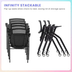 BROBRIYO, 4 Pack Stackable Conference Room Chairs with Wheels and Paddle, Ergonomic Mesh Back and Arms for Meeting, Conference, Reception, Training Room & Home Office Desk Folding Chairs (2 Boxes)