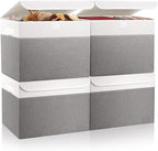 Bagnizer Large 22 Quart Linen Fabric Foldable Storage Bin Cube Organizer Basket with Flip-Top Lid & Handles, Clothes Blanket Box for Home, Office, Closet, Gray & White, 4 Pack 14.6 x 9.5 x 9.5”