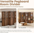 Aleesing 6 Panel Pegboard Display with 24 Hooks,Partition Room dividers, Wooden Room Divider Wall and Folding Privacy Screens, Pegboard Room Divider, Bedroom, Balcony, Dark Brown
