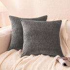 Amazon Basics Chenille Throw Pillow Covers, Home Decor Cushion Cover for Bedroom Living Room Couch Bed, 16" W × 16" L, Dark Gray