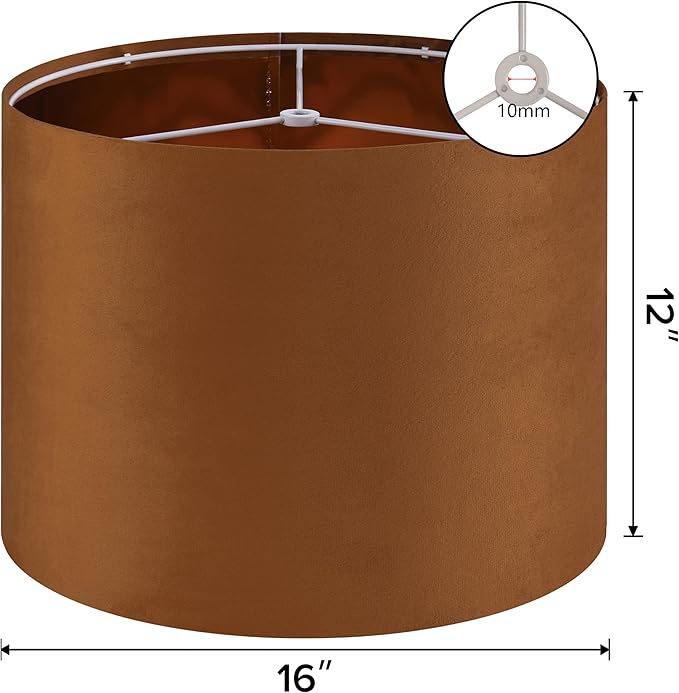 GO&SO Large Lampshade Replacement,Burnt Orange Velvet Drum Lamp Shades Set of 1-16" Top x 16" Bottom x 12" High(Spider)- Modern Fabric Lampshade for Floor Lamps,Table Lamp -Assembly Require