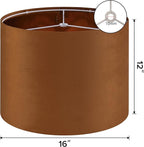GO&SO Large Lampshades Replacement,Burnt Orange Velvet Drum Lamp Shades Set of 2-16" Top x 16" Bottom x 12" High(Spider)- Modern Fabric Lampshade for Table Lamp,Floor Lamps -Assembly Require