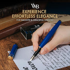 Wordsworth & Black Fountain Pen Set, 18K Gilded Broad Nib, Includes 24 Pack Ink Cartridges, Ink Refill Converter & Gift Box, Gold Finish, Calligraphy, [Imperial Blue], Perfect for Men & Women