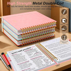 Hardcover Spiral Notebook 8"x10" Journal Notebook with Tabs and Removable Dividers 300 Pages 5 Subject Notebook College Ruled, Faux Leather Spiral Bound Notebook for Women School Work (Pink)