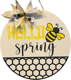 Wood front door sign Wood sign Home decor Welcome sign Sign for front door House warming gift Wedding gift (Spring Bee-UV010(NC) P002, 18" Width)