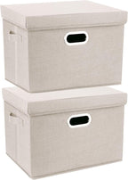 TYEERS Collapsible Storage Bins With Lids, Large Fabric Storage Boxes - 2 Pack - Beige