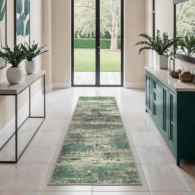 GENIMO Runners for Hallways, 2x6 Washable Runner Rug Non-Slip, Long Runner Rugs with Rubber Backing, Low Pile Lightweight Rugs for Kitchen, Bedroom, Bathroom, Entryway, Sage Green