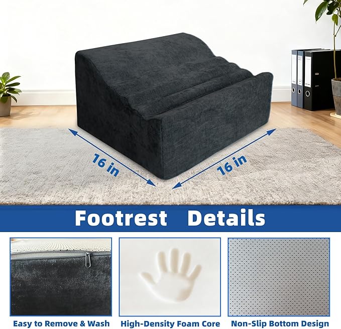 XYRONICA Foot Rest for Under Desk at Work, Comfortable Office Footrest, Ergonomic Foot Stool for Long Sitting with Curved Design Relieves Leg Pressure (Dark Gray)