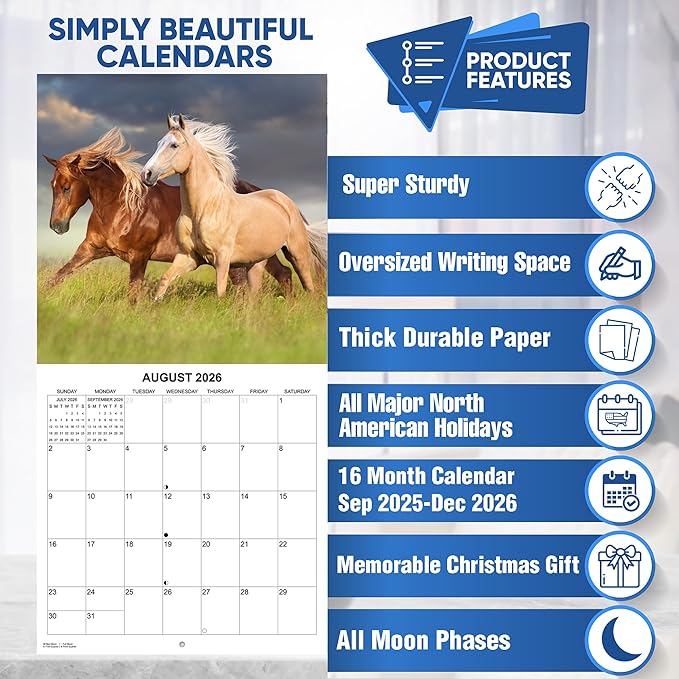 2026 Horses Monthly Wall Calendar | Animals Calendar 2025-2026
