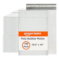 Amazon Basics Poly Bubble Self-Seal Mailer, 10.5" x 16" (Internal Size 10.25" x 15"), 100-Pack, White/Grey