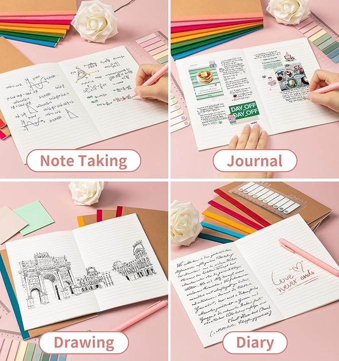ALKALO 30 Pack Lined Notebook Journals Bulk, A5 College Ruled Composition Notebook, 8.3”x 5.5”,Kraft Cover with Rainbow Spines, 15 Colors 60 Pages for School Office Travel