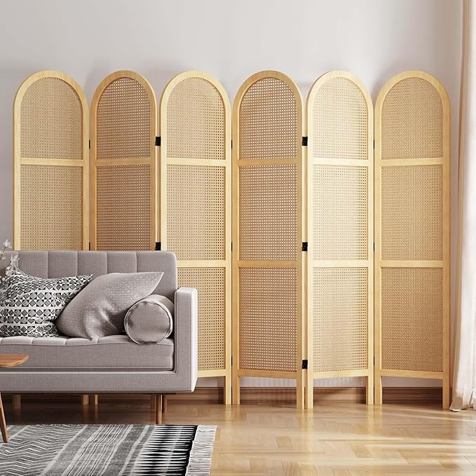 Svimi Room Dividers and Folding Privacy Screens, 5.6 Ft Double Hinged Rattan Partition Freestanding Wall Room Divider for Home - 6 Panels (Natural)
