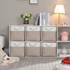Mangata Canvas Storage Boxes, 11.8 Inch Cube Storage Bins Set of 6 for 12 Inch Cabinets, Fabric Baskets with Cotton Rope Handle for Organizing Clothes Nursery Home (Khaki/White)