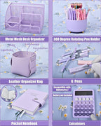 LXEVIHK 21Pcs Purple Desk Organizers and Accessories With Mesh Desk Organizer and 360°Rotating Pen Holder and a Lot of Office Purple Office Supplies Beautifully Presented in a Gift Box