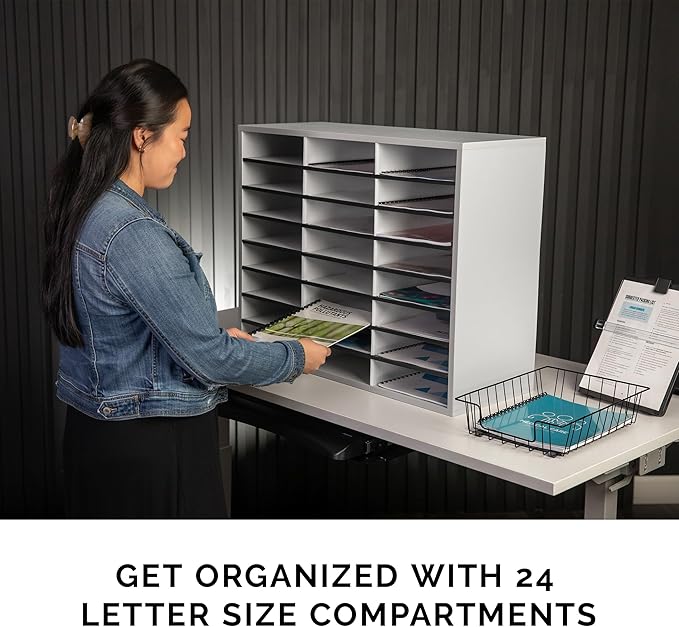 Fellowes 25041 Literature Organizer - 24 Compartment, Letter, Dove Gray