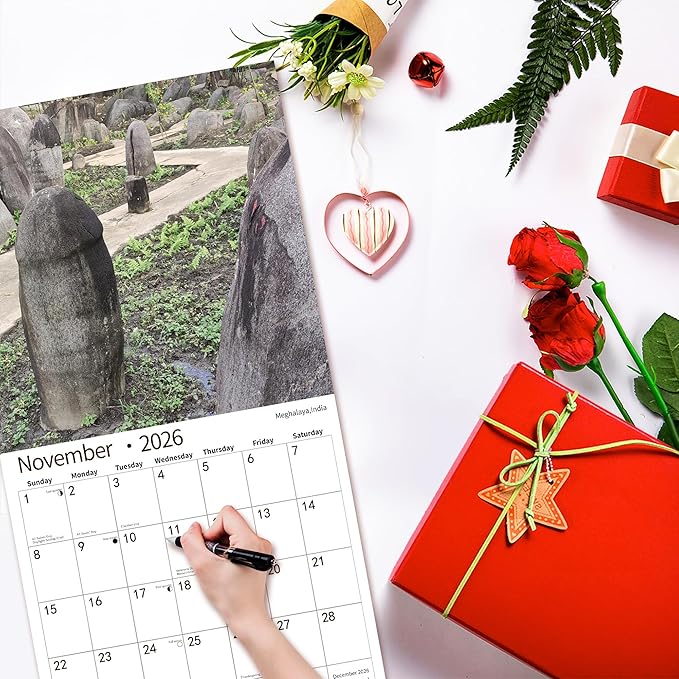 Gag Gifts 2026 Funny Wall Calendar, Natures Calendar for White Elephant Gifts with Thick Paper, November 2025 - December 2026, 14 Monthly Planner Organizer with Nature D'ck Pics, 12" x 24" Opened