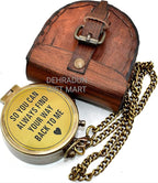 So You Can Always Find Your Way Back to Me Vintage Brass Compass with Chain & Wooden Box – Engraved Nautical Pocket Compass Inspirational Travel Keepsake Couple Gifts