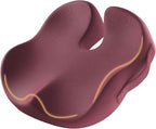 ProtoArc Seat Cushion, Office Chair Cushion for Sciatica, Coccyx Cushion, Ergonomic Memory Foam Seat Cushion for Car, Home, Pressure Relief Pad for Hip, Tailbone, All Day Comfort - Wine Red