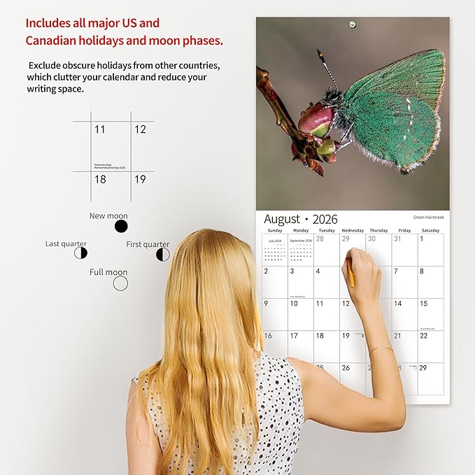 2026 Wall Calendar,Calendar 2026, November 2025 - December 2026, Wall Calendar Butterfly, 12" x 24" Opened,Full Page Months Thick & Sturdy Paper for Calendar Organizing & Planning