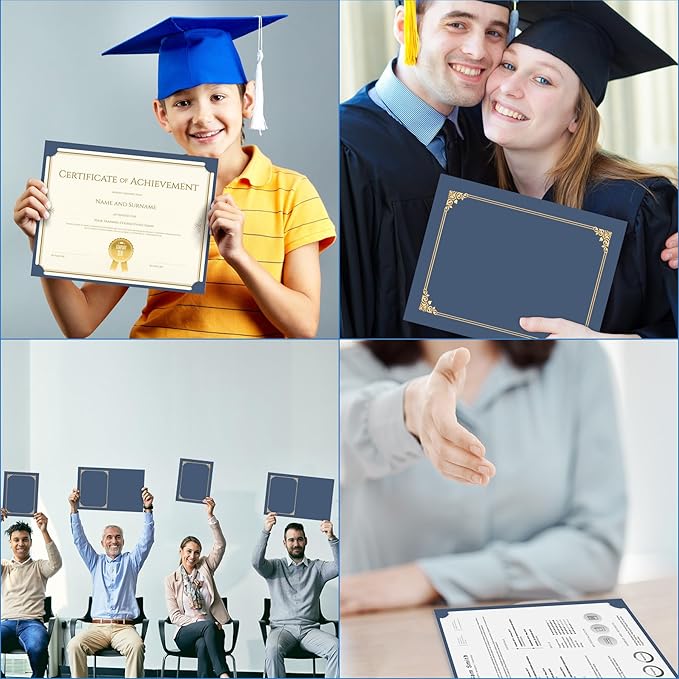 HAUTOCO 90 Pack Certificate Holders, Navy Blue Diploma Holders, Document Award Covers Certificate Folders with Gold Foil Border for 8.5x11 Letter Size